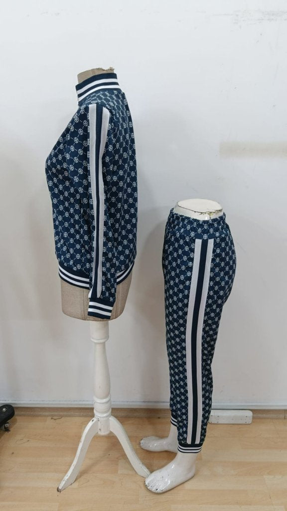 Kadın Uzun Kollu önden Fermuarlı Desenli Iki Iplik Bluz Ve Pantolon Ikili Takım , 30919