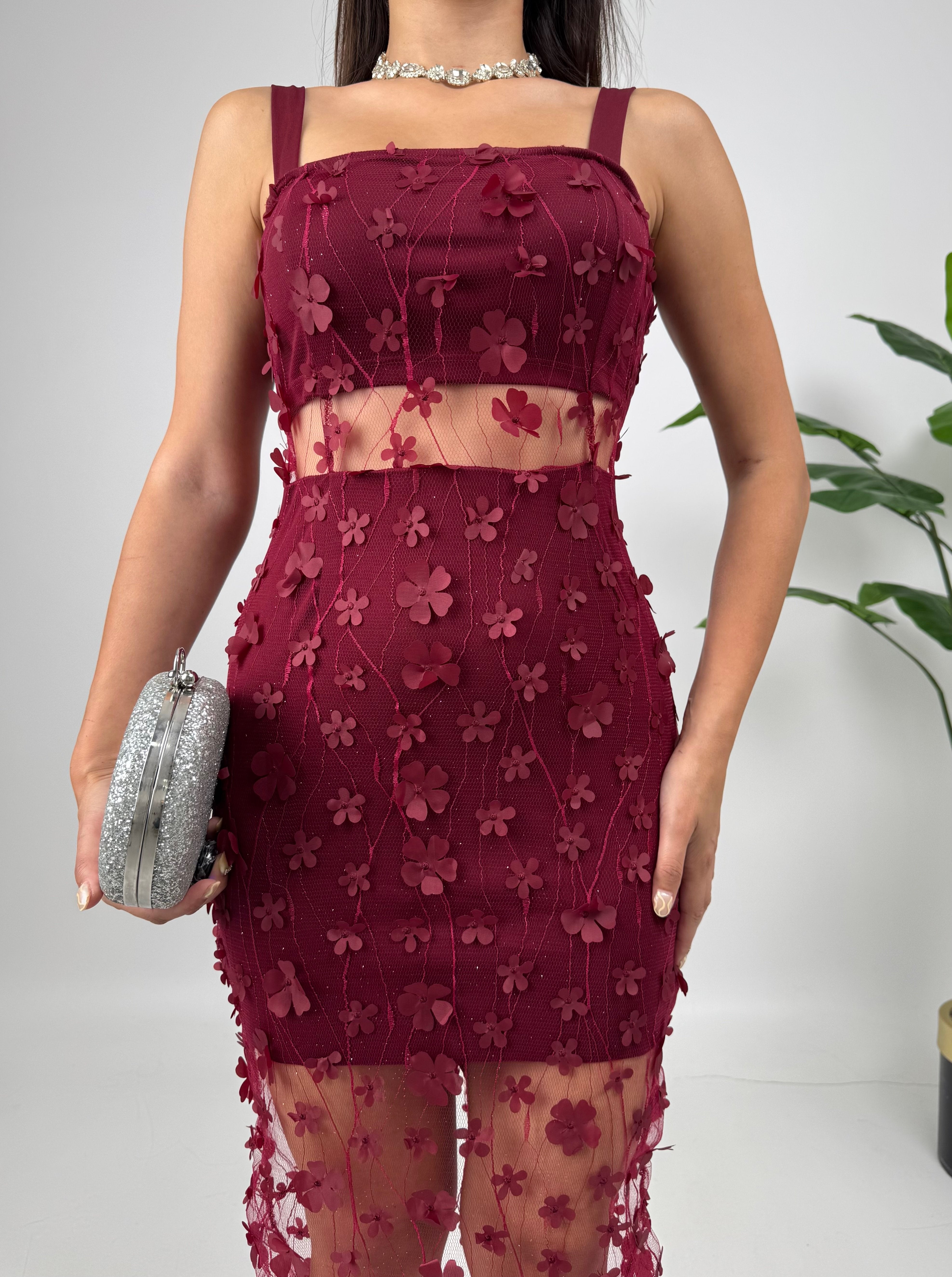 3037 ÇİÇEKLİ TÜL  ELBİSE