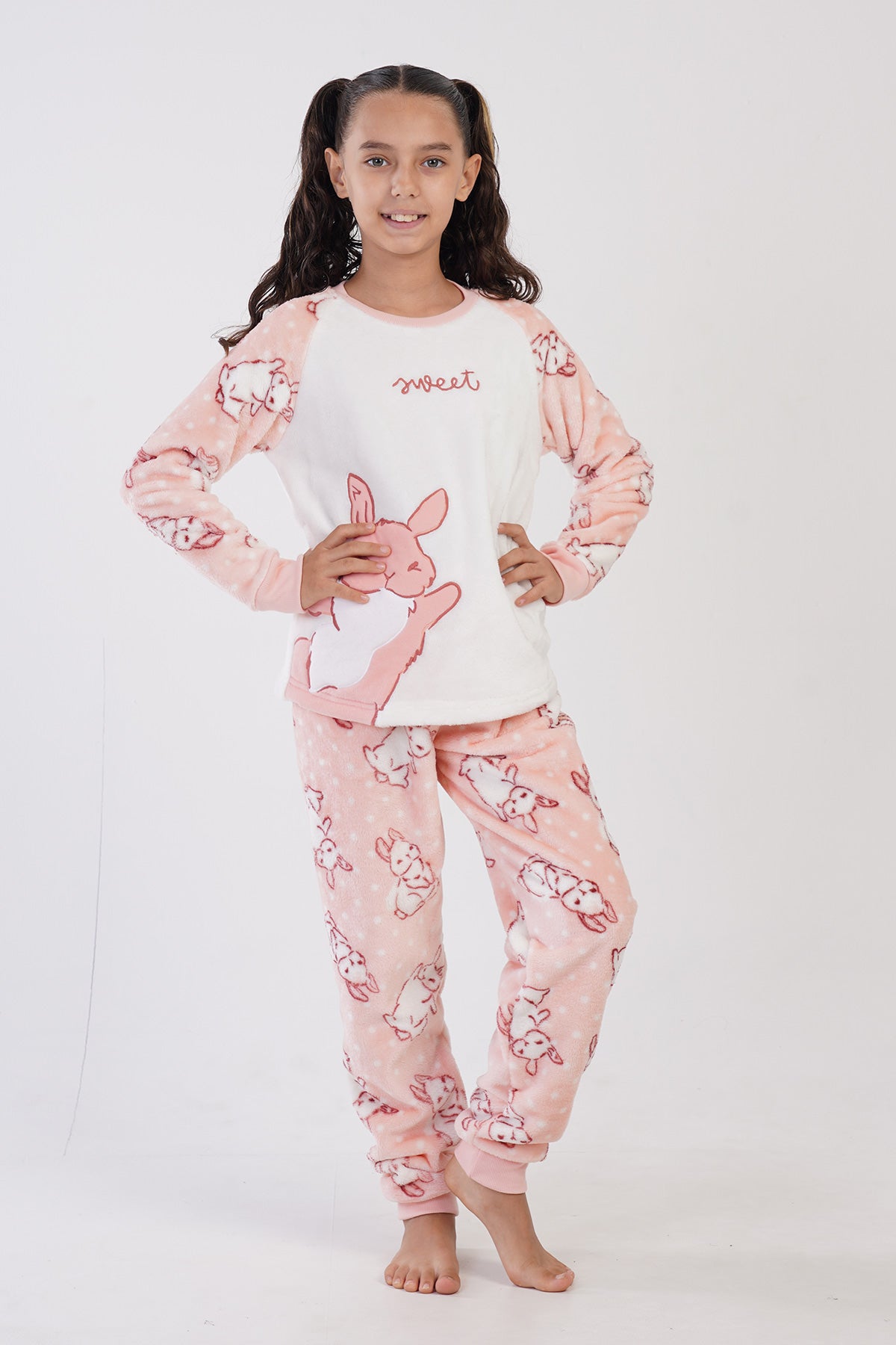 KIZ COCUK SOFT O YAKA REGLAN UZUN KOL ETEGI OVAL MANSETLI PIJAMA TAKIM(7-8/13-14) - TOZPEMBE001