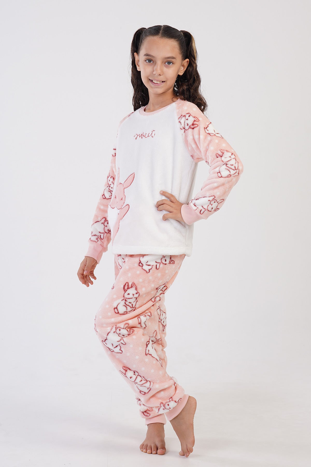 KIZ COCUK SOFT O YAKA REGLAN UZUN KOL ETEGI OVAL MANSETLI PIJAMA TAKIM(7-8/13-14) - TOZPEMBE001