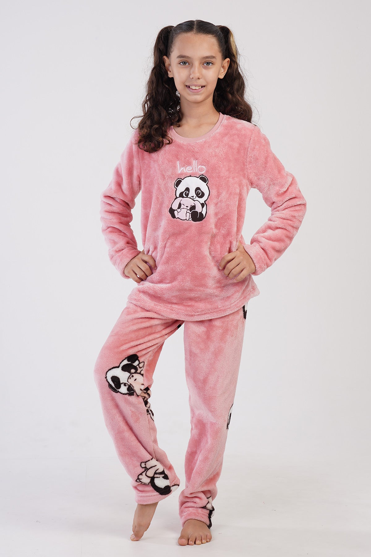 KIZ COCUK SOFT O YAKA UZUN KOL ETEGI OVAL PIJAMA TAKIM(7-8/13-14) - PINK