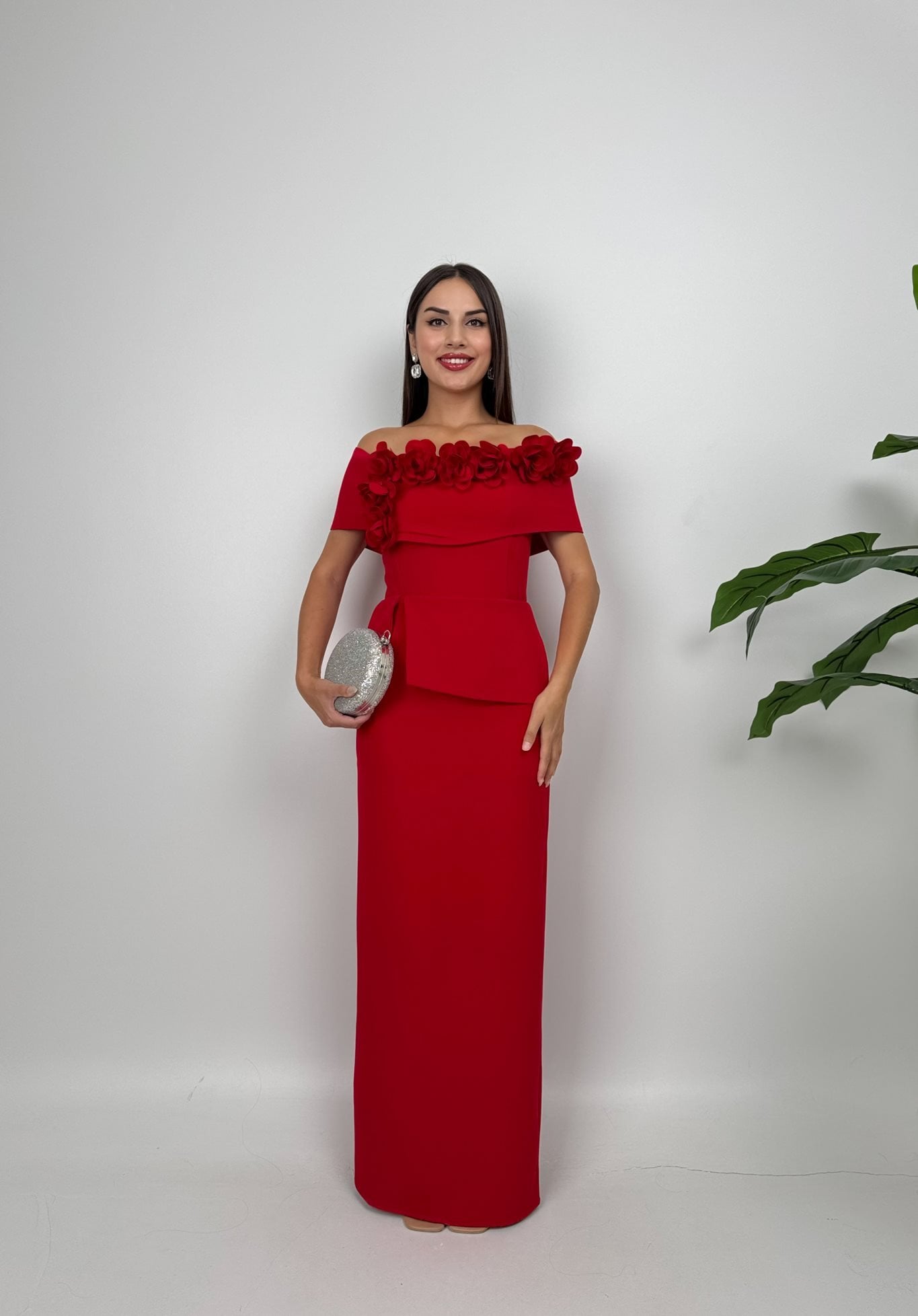 3044 KAYIK YAKA GÜLLÜ ELBİSE