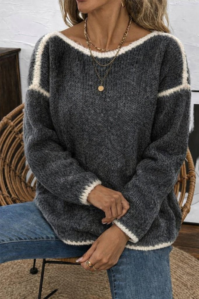 Women's Long Sleeve Boat Neck Knit Blouse, 31651