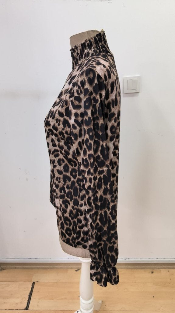Kadın Uzun Kollu Gipe Detaylı Balıkçı Yaka Leopar Desenli Süprem Bluz, 37864