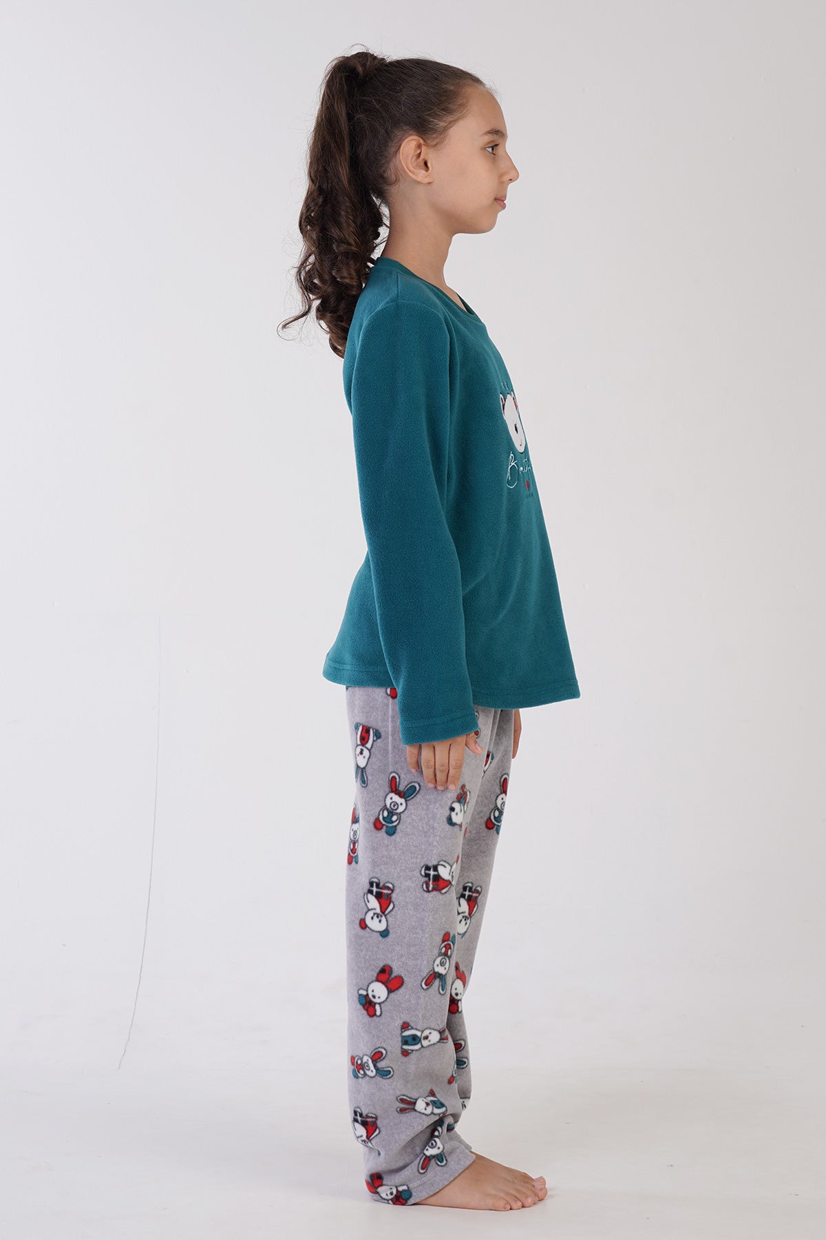 KIZ COCUK POLAR O YAKA UZUN KOL ETEGI OVAL PIJAMA TAKIM(9-10/15-16) - PETROL