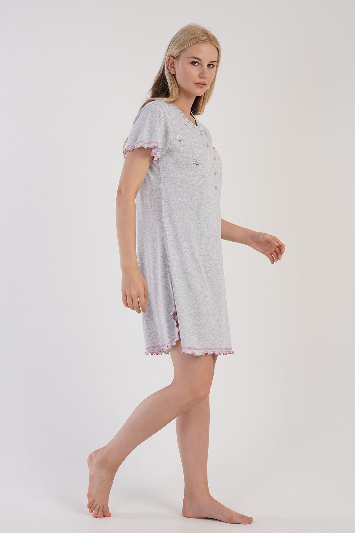 KADIN P.SUPREM PATLI KISA KOL ETEGI OVAL BIBILALI TUNIK - GRAY MELANGE
