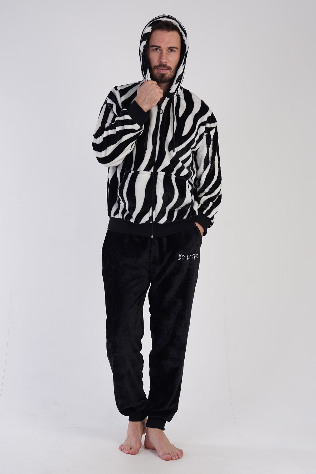 CEPLI ERKEK SOFT KAPSONLU DUSUK OMUZLU UZUN KOL FERMUARLI MANSETLI CEPLI PIJAMA TAKIM