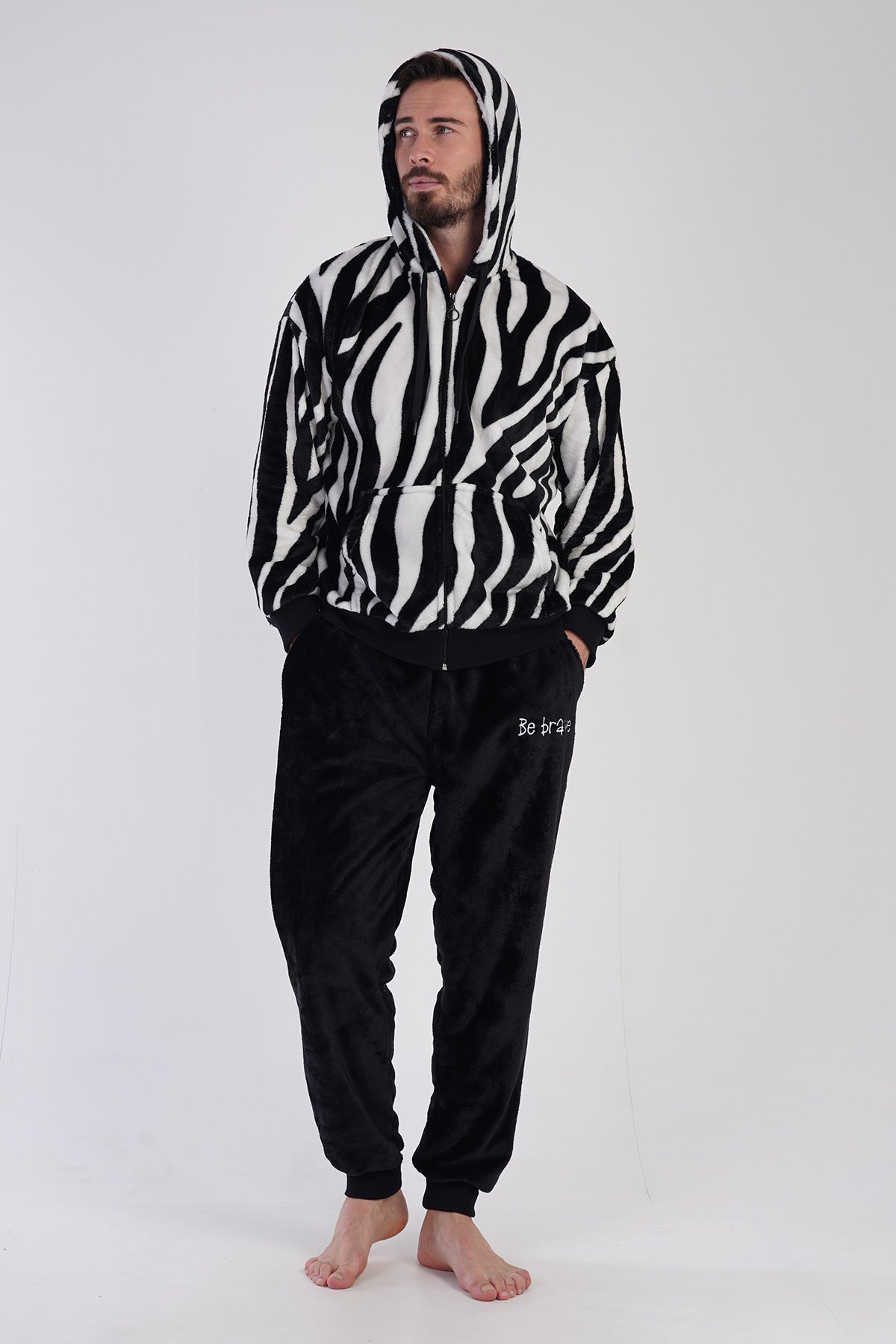 CEPLI ERKEK SOFT KAPSONLU DUSUK OMUZLU UZUN KOL FERMUARLI MANSETLI CEPLI PIJAMA TAKIM