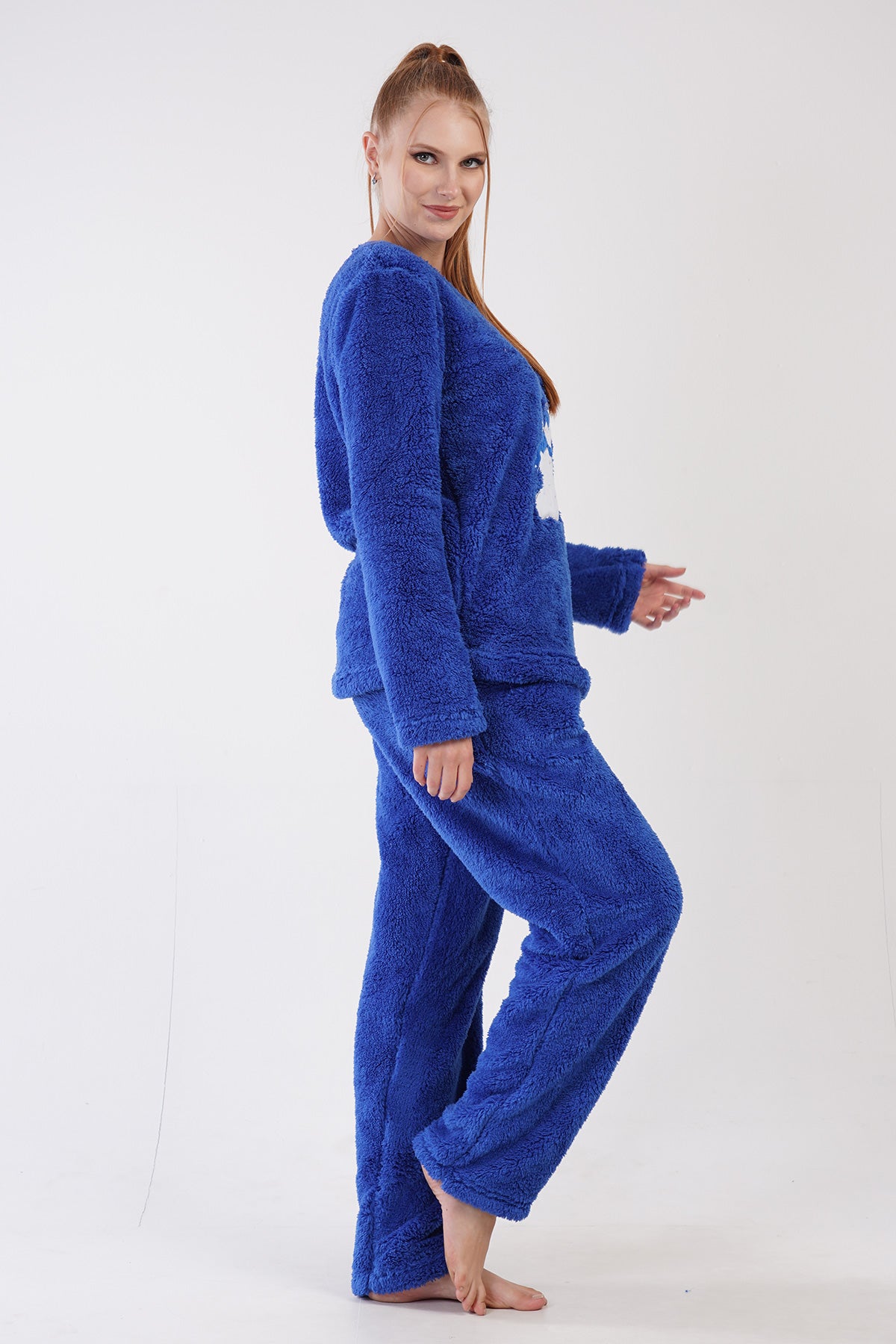KADIN WELSOFT O YAKA UZUN KOL ETEGI OVAL CEPLI PIJAMA TAKIM - INDIGO