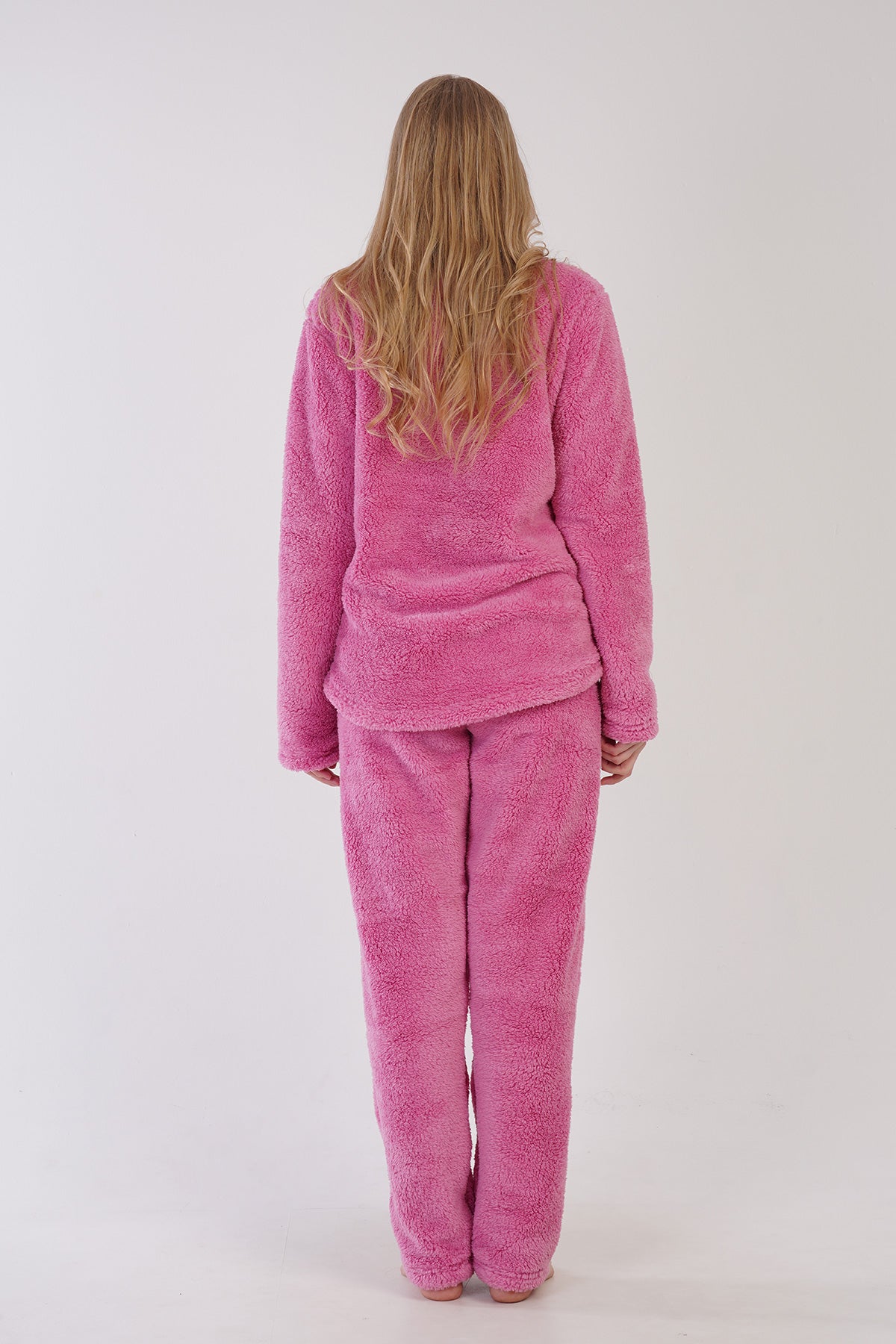 KADIN WELSOFT O YAKA UZUN KOL ETEGI OVAL CEPLI PIJAMA TAKIM - PINK