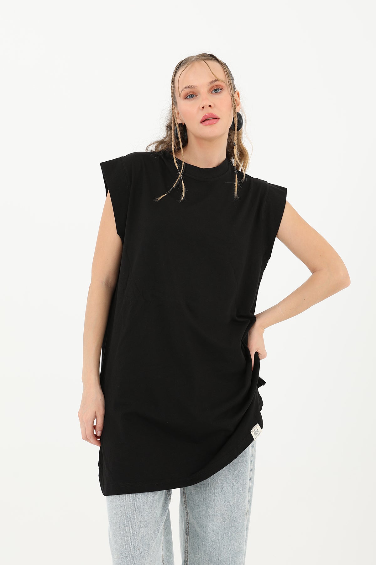 Kadın Basic Kolsuz T-shirt - 30725TUN - BLACK