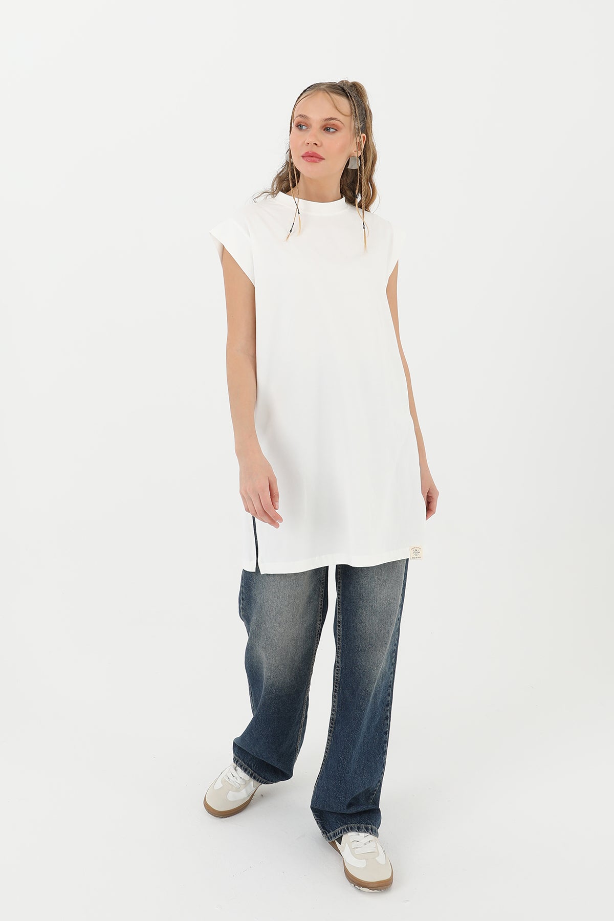 Kadın Basic Kolsuz T-shirt - 30725TUN - ECRU