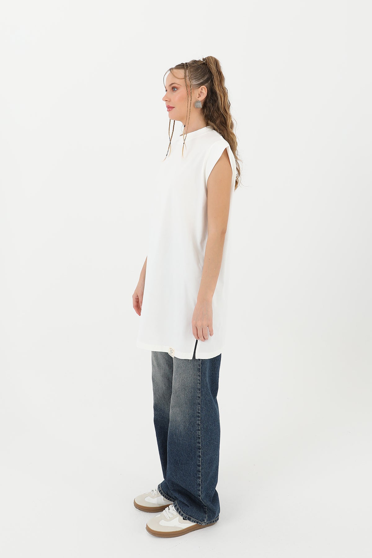 Kadın Basic Kolsuz T-shirt - 30725TUN