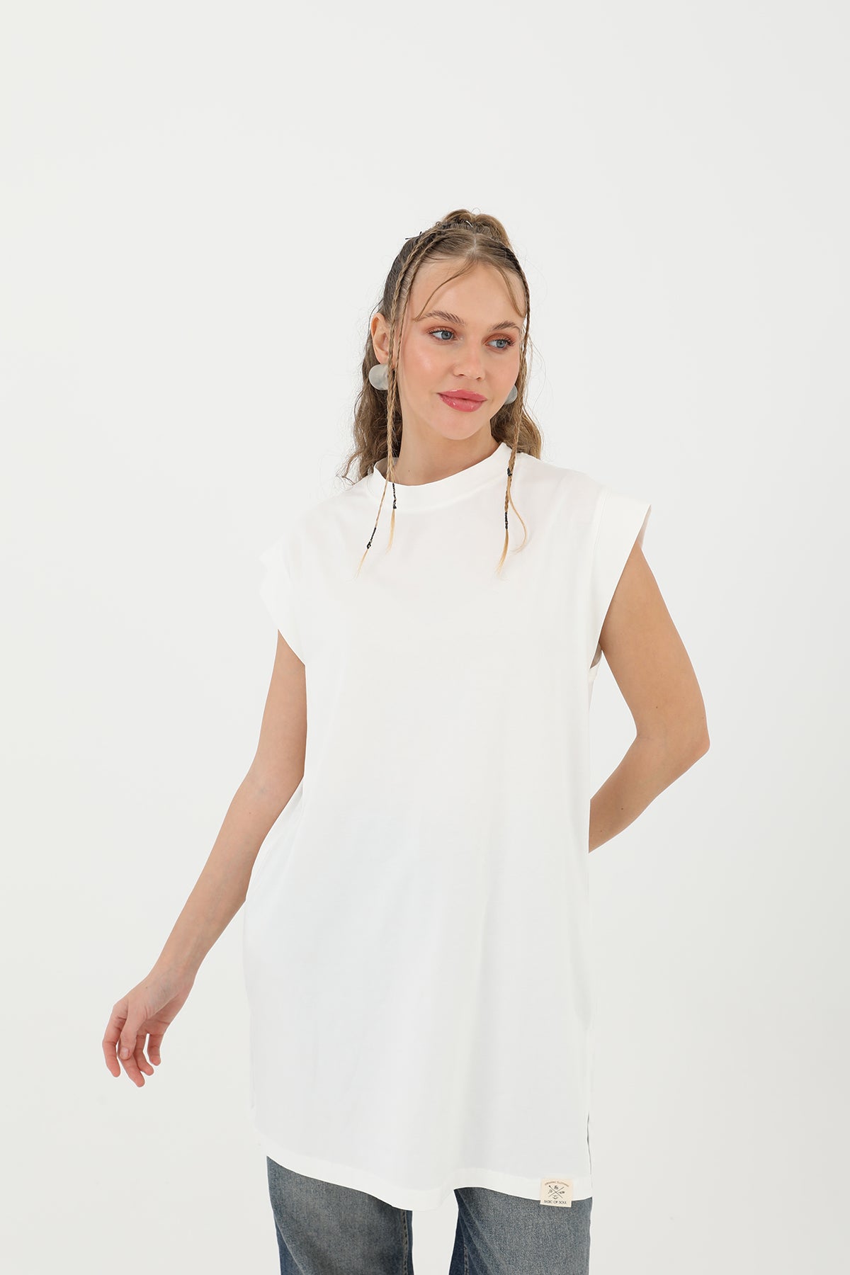 Kadın Basic Kolsuz T-shirt - 30725TUN