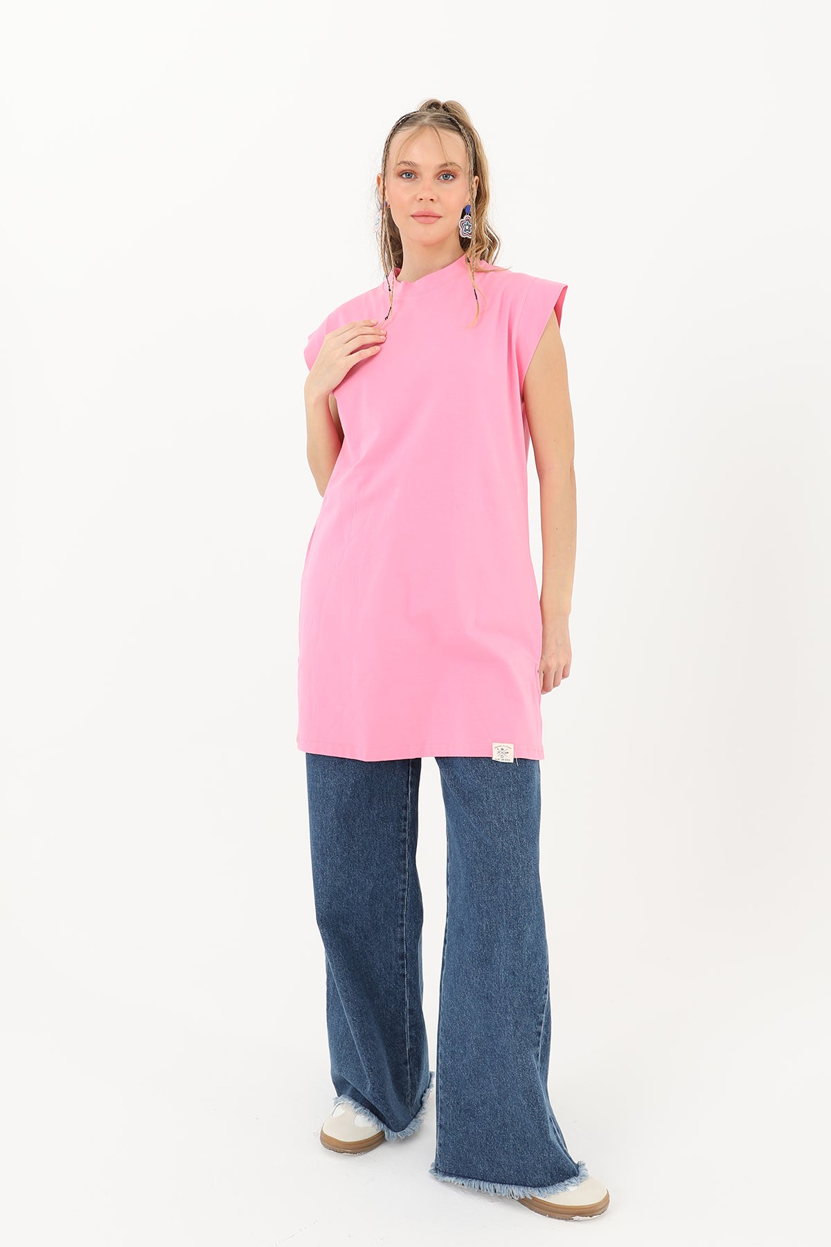 Kadın Basic Kolsuz T-shirt - 30725TUN - PINK