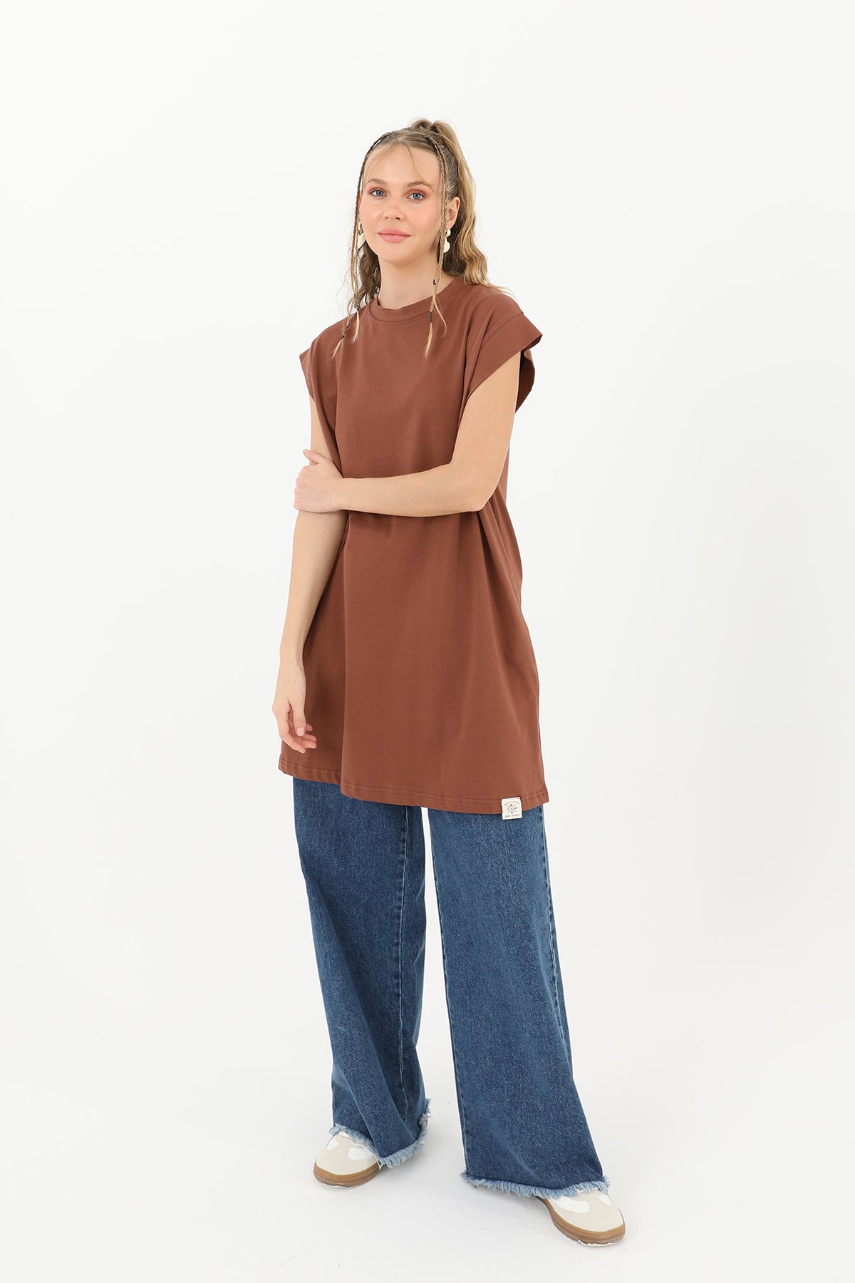 Kadın Basic Kolsuz T-shirt - 30725TUN