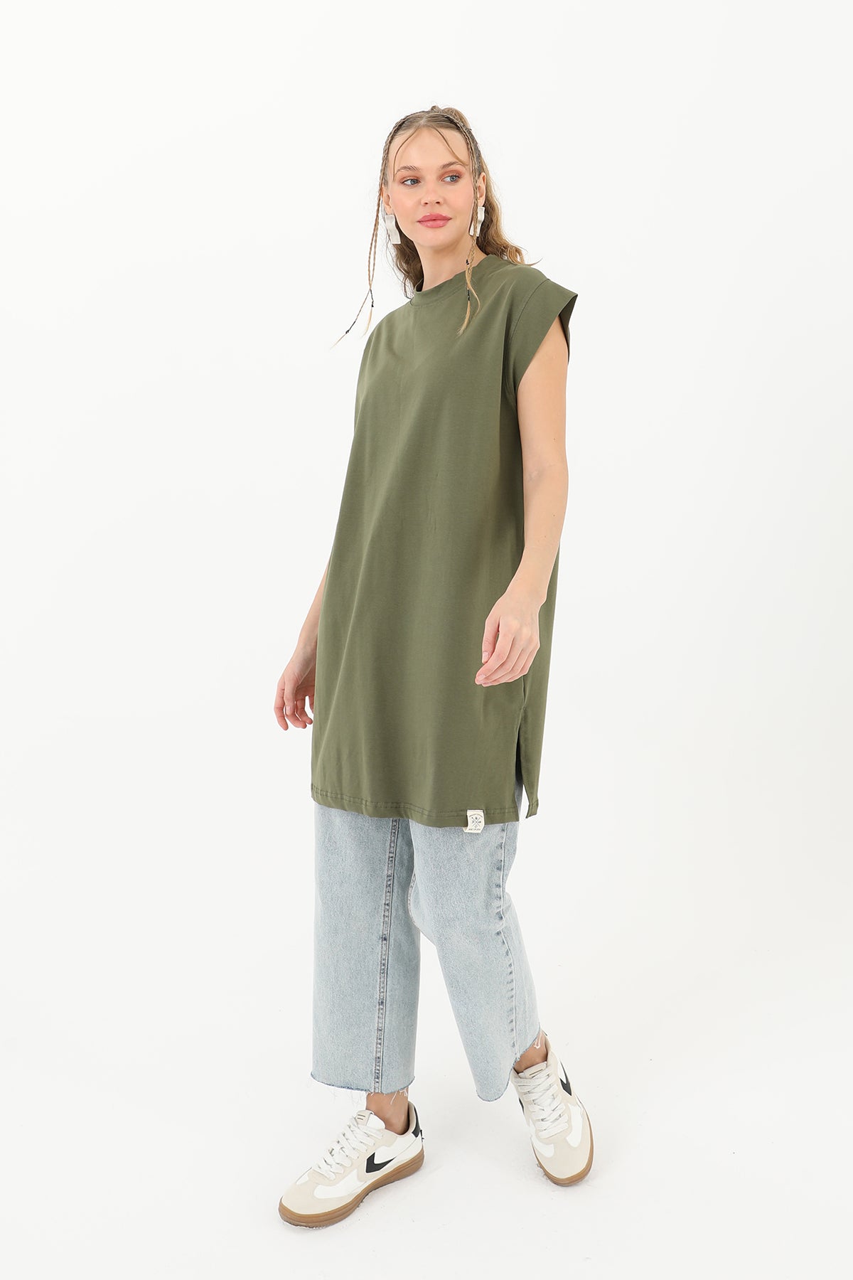 Kadın Basic Kolsuz T-shirt - 30725TUN - KHAKI