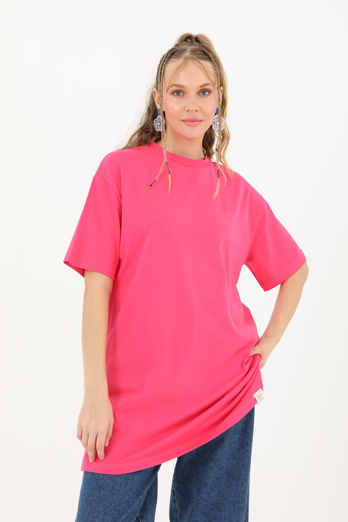 Kadın Basic T-shirt - 30727TSH - FUCHSIA