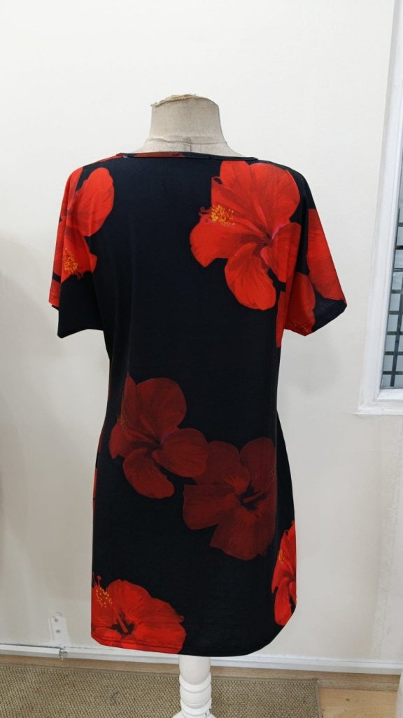Women's Short Batwing Sleeve V-Neck Floral Print Jersey Short Dress, 31025