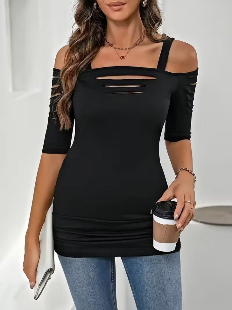 Women's Off-the-Shoulder Laser Cut Detail Viscose Blouse, 31037