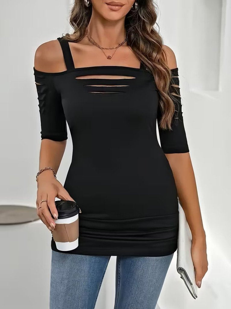 Women's Off-the-Shoulder Laser Cut Detail Viscose Blouse, 31037