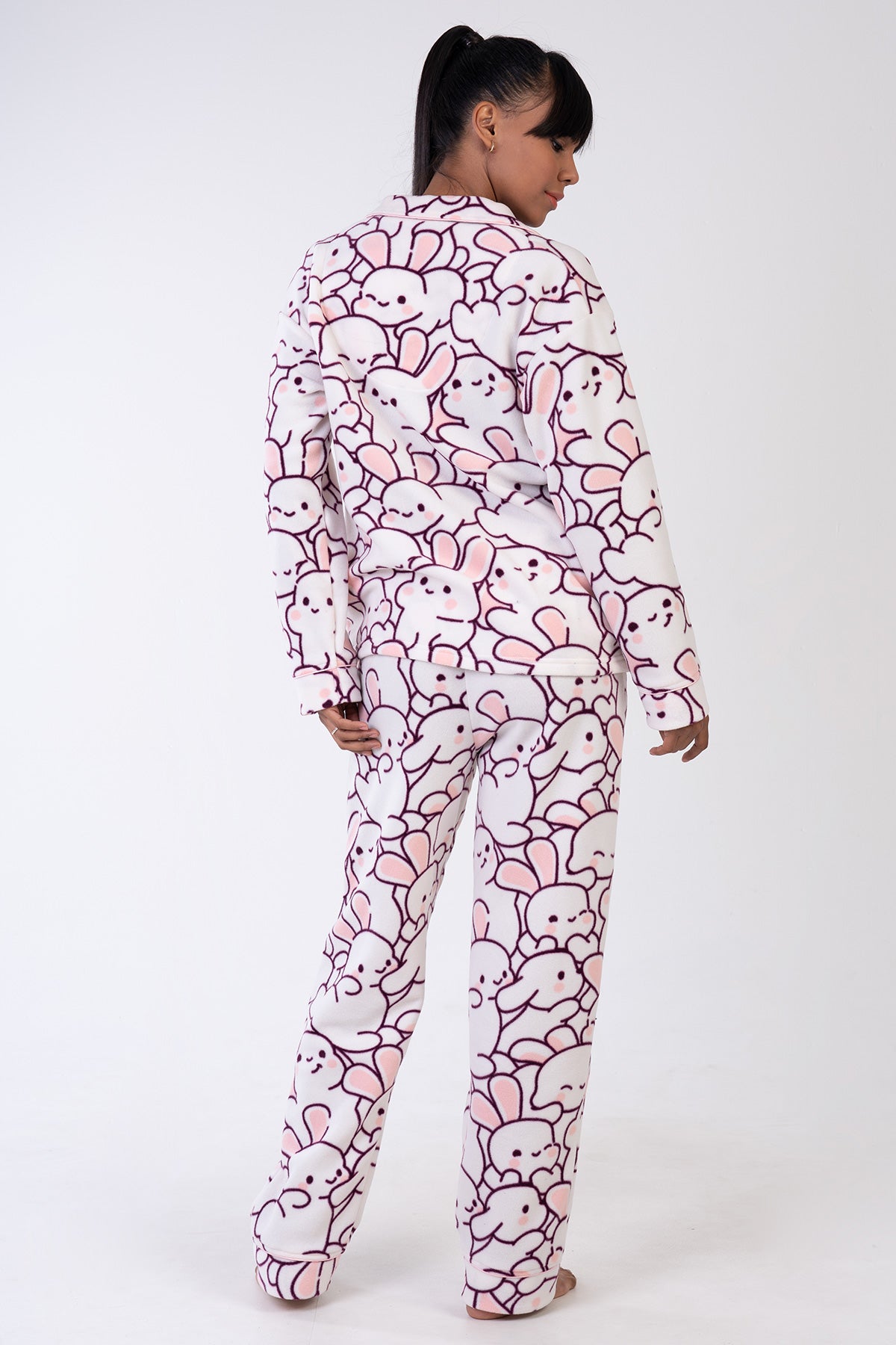 Woman Rabbit Fleece Buttoned Pyjama Set