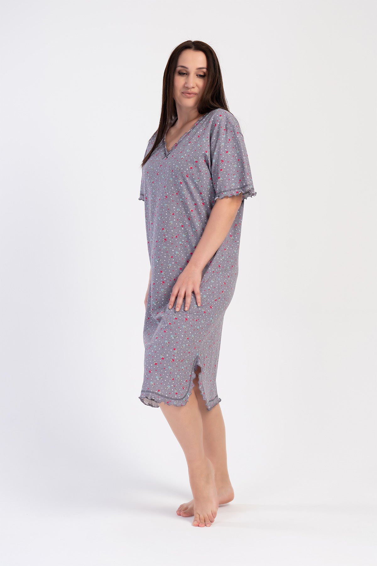 KADIN P.SUPREM XXL FIYONKLU V YAKA KISA KOL BIBILALI BABANNE GECELIK