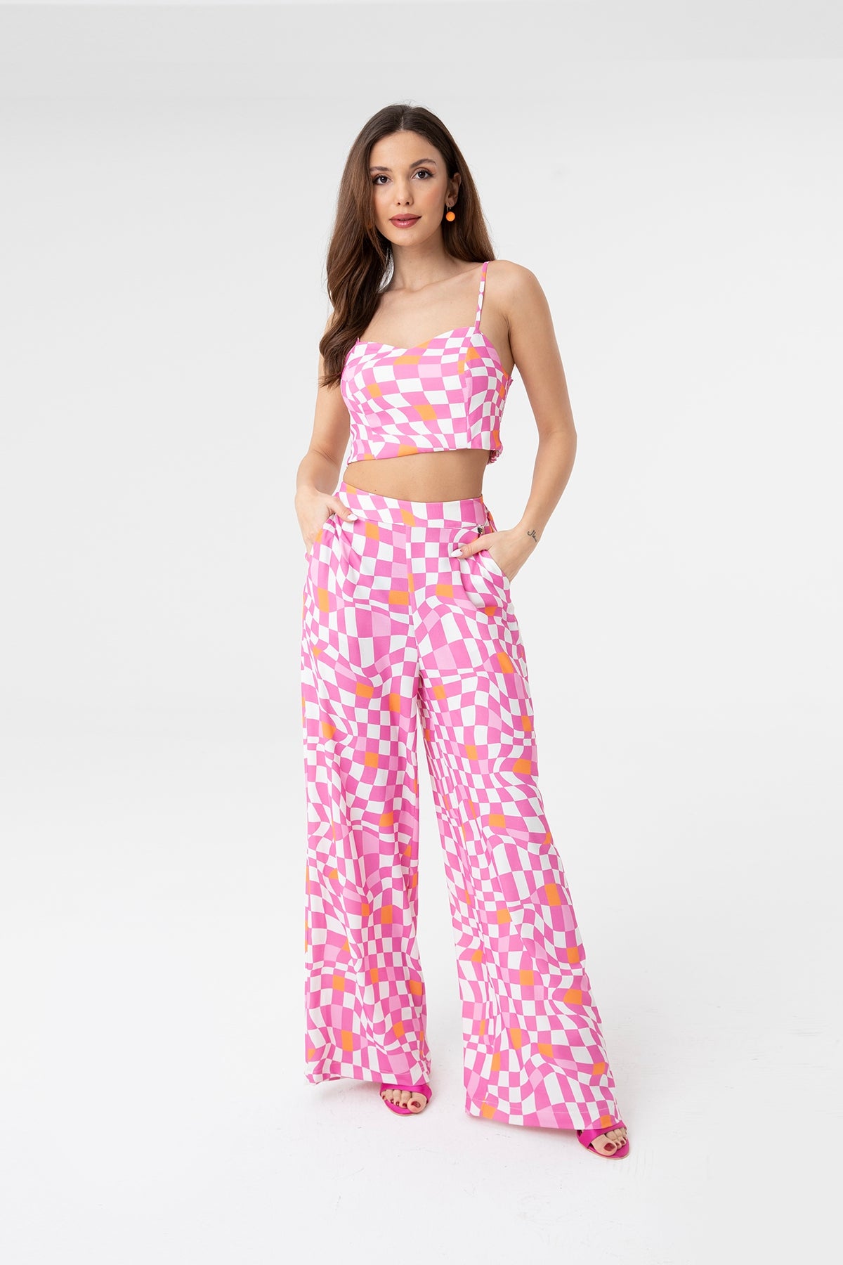 Kadın Askılı Desenli Crop Top - 31126CRP