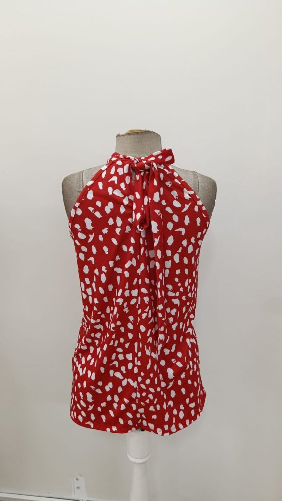 Women's Patterned Supra Blouse with Turtle Neck and Tie Back, 31136