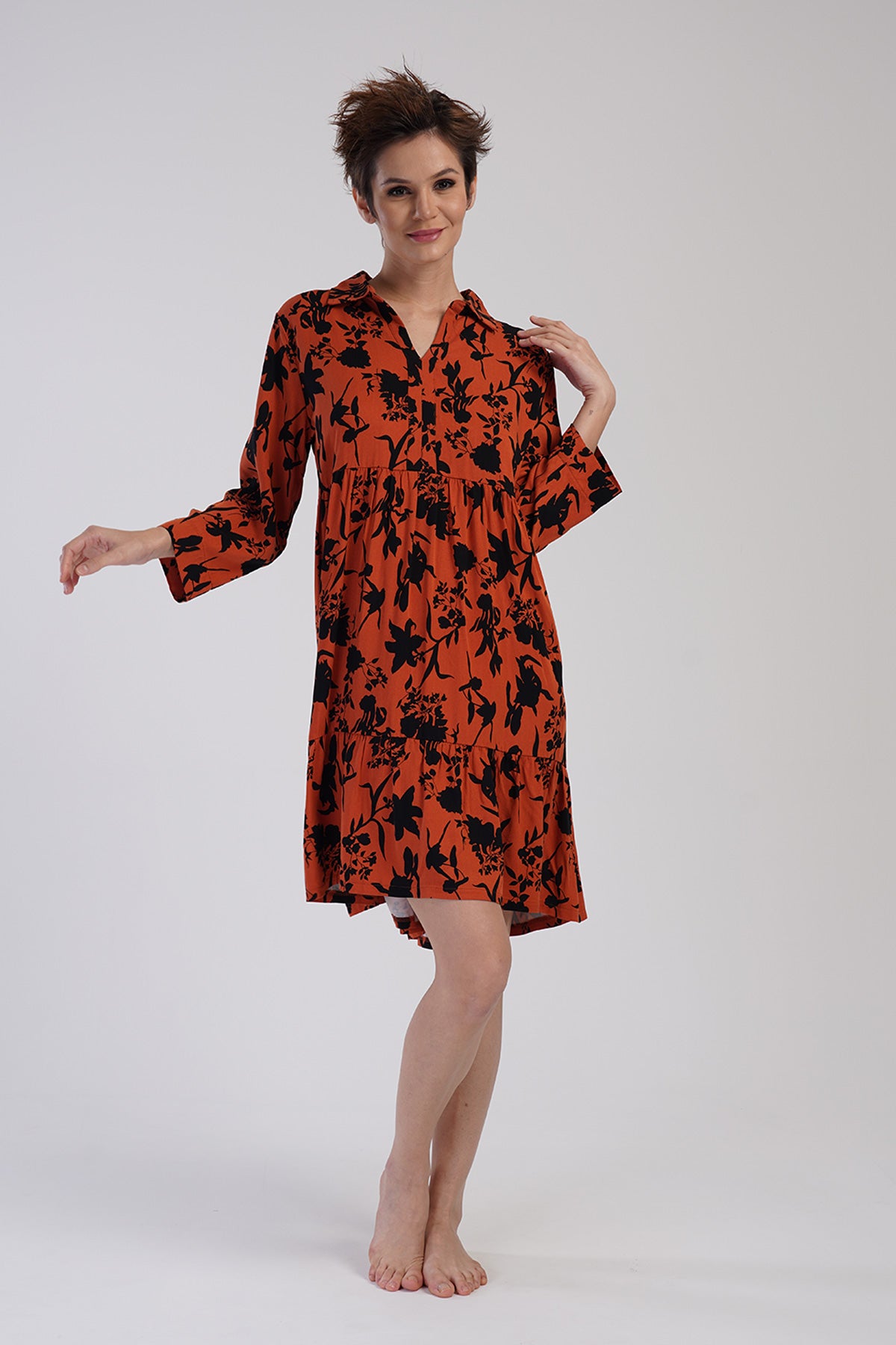 KADIN BELMANDO GOMLEK YAKA DOUBLE 7/8 KOL BELI BUZGULU FIRFIRLI TUNIK