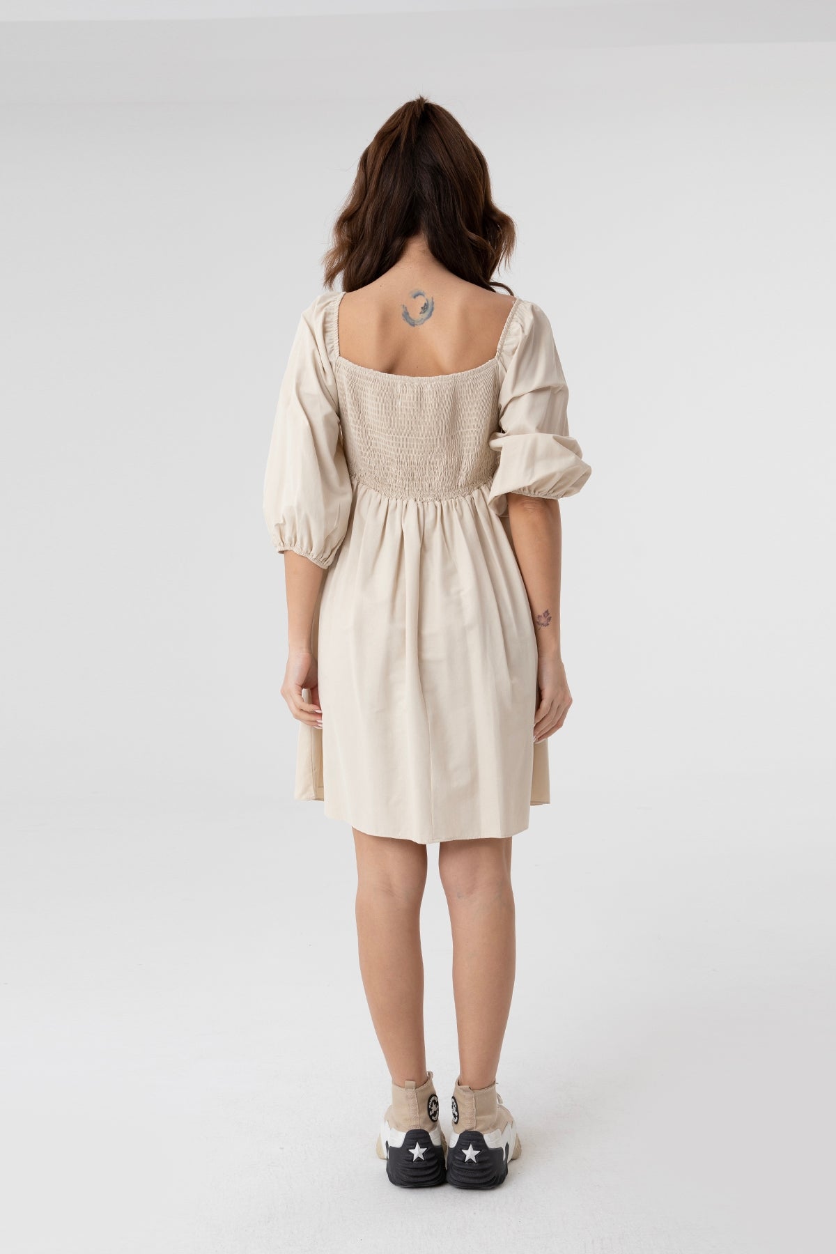 Women's V-Neck Balloon Sleeve Gathered Mini Dress-31153ELB