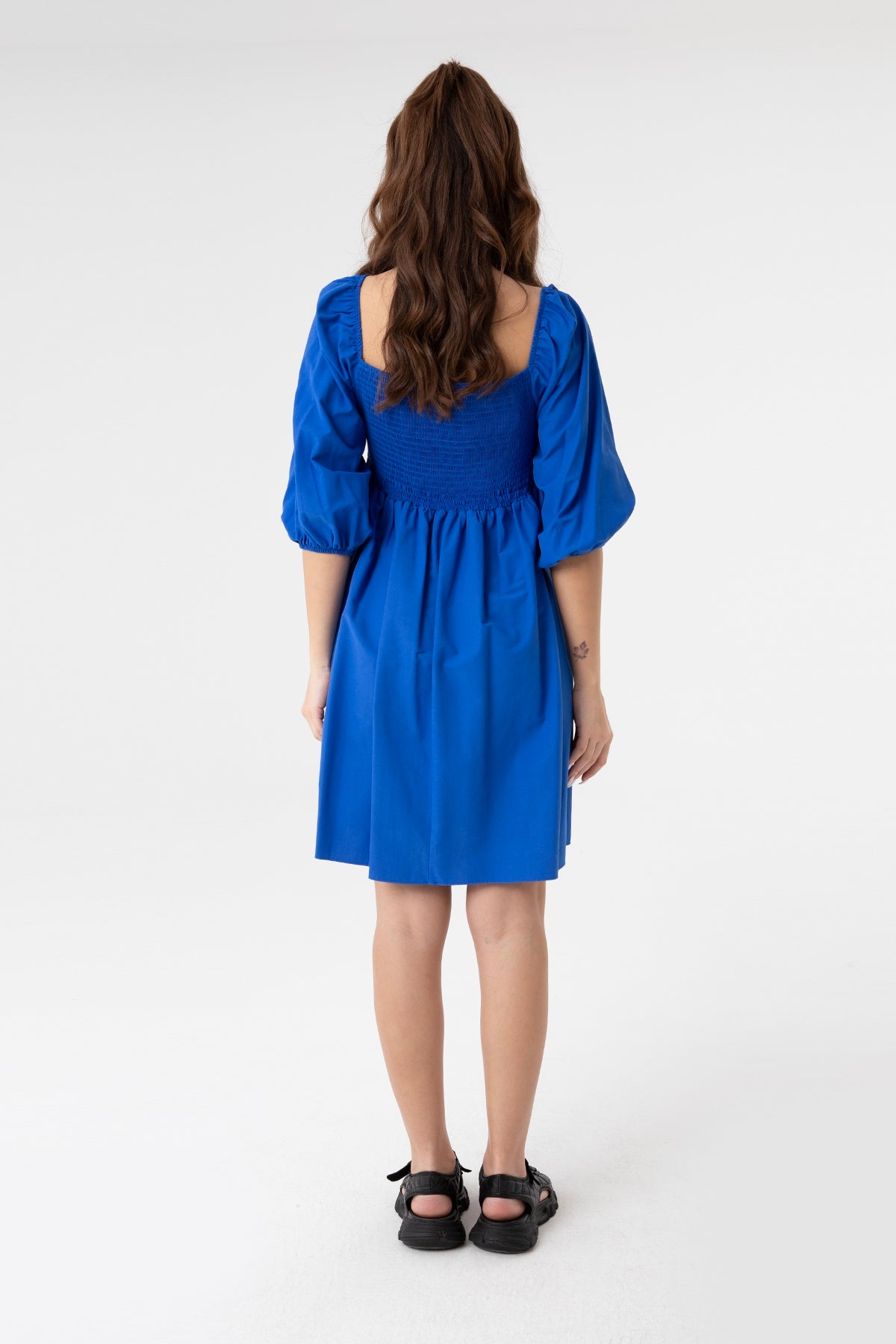 Women's V-Neck Balloon Sleeve Gathered Mini Dress-31153ELB