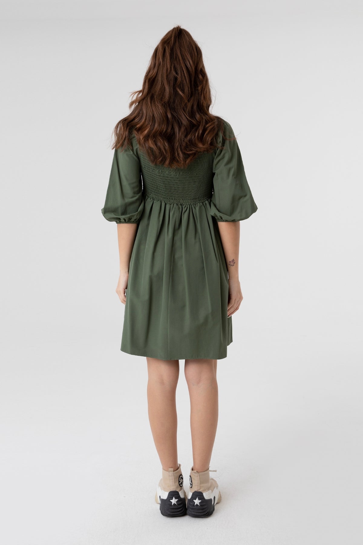 Women's V-Neck Balloon Sleeve Gathered Mini Dress-31153ELB