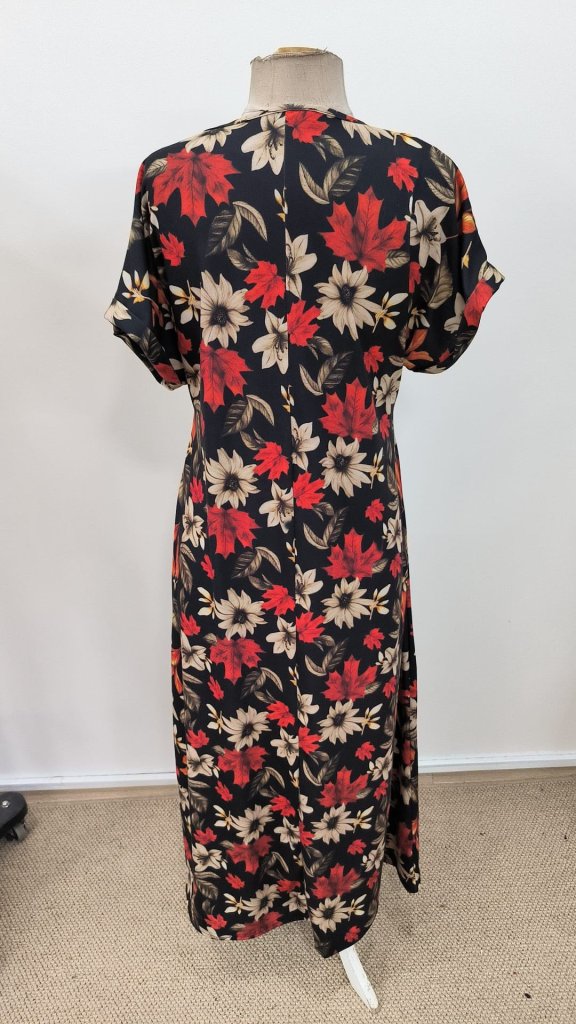 Women's Short Sleeve Crew Neck Floral Pattern Long Supima Dress, 31168