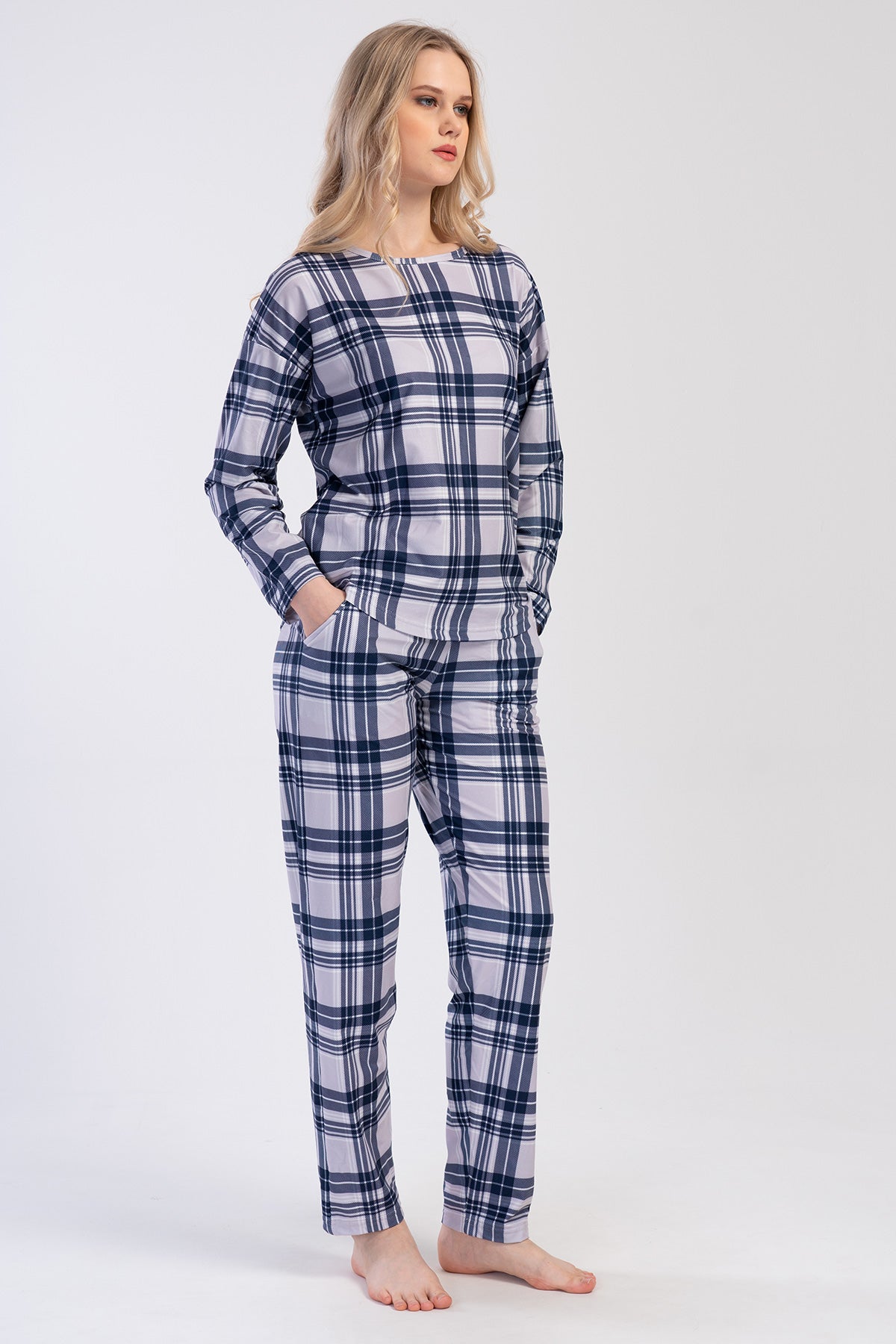 KADIN MICROSOFT MARLA O YAKA DUSUK OMUZLU UZUN KOL ETEGI OVAL CEPLI PIJAMA TAKIM