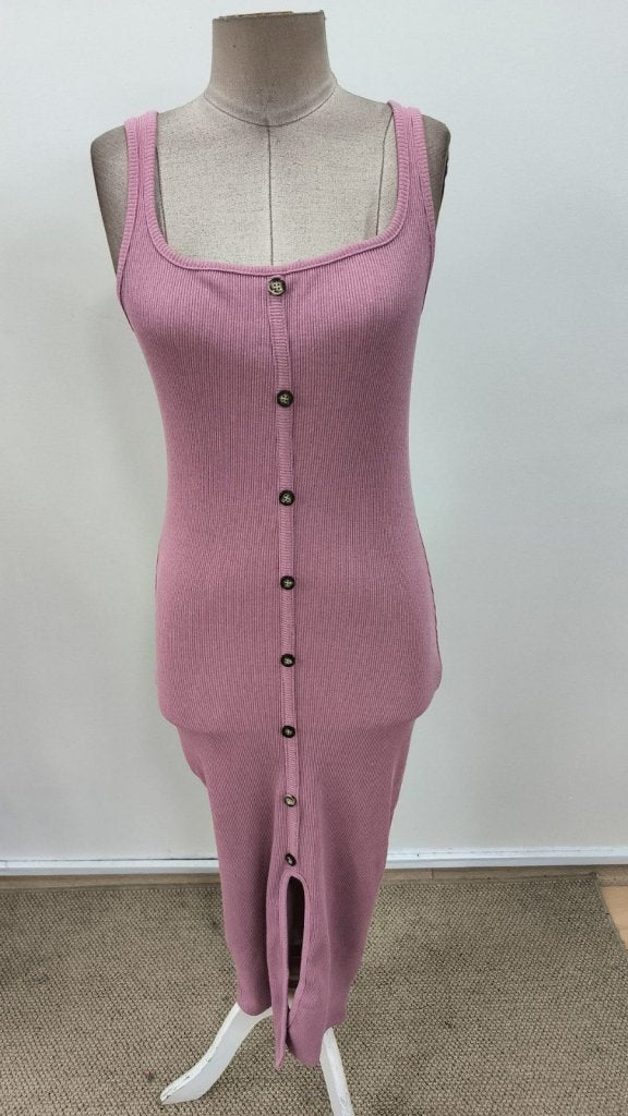 Women's Strap Square Neck Button-Front Midi Ribbed Dress, 31320