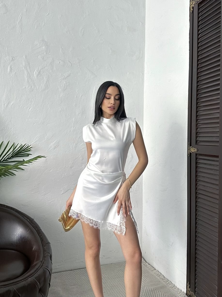 SATIN MINI DRESS WITH LACE