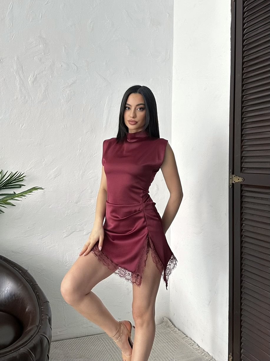 SATIN MINI DRESS WITH LACE
