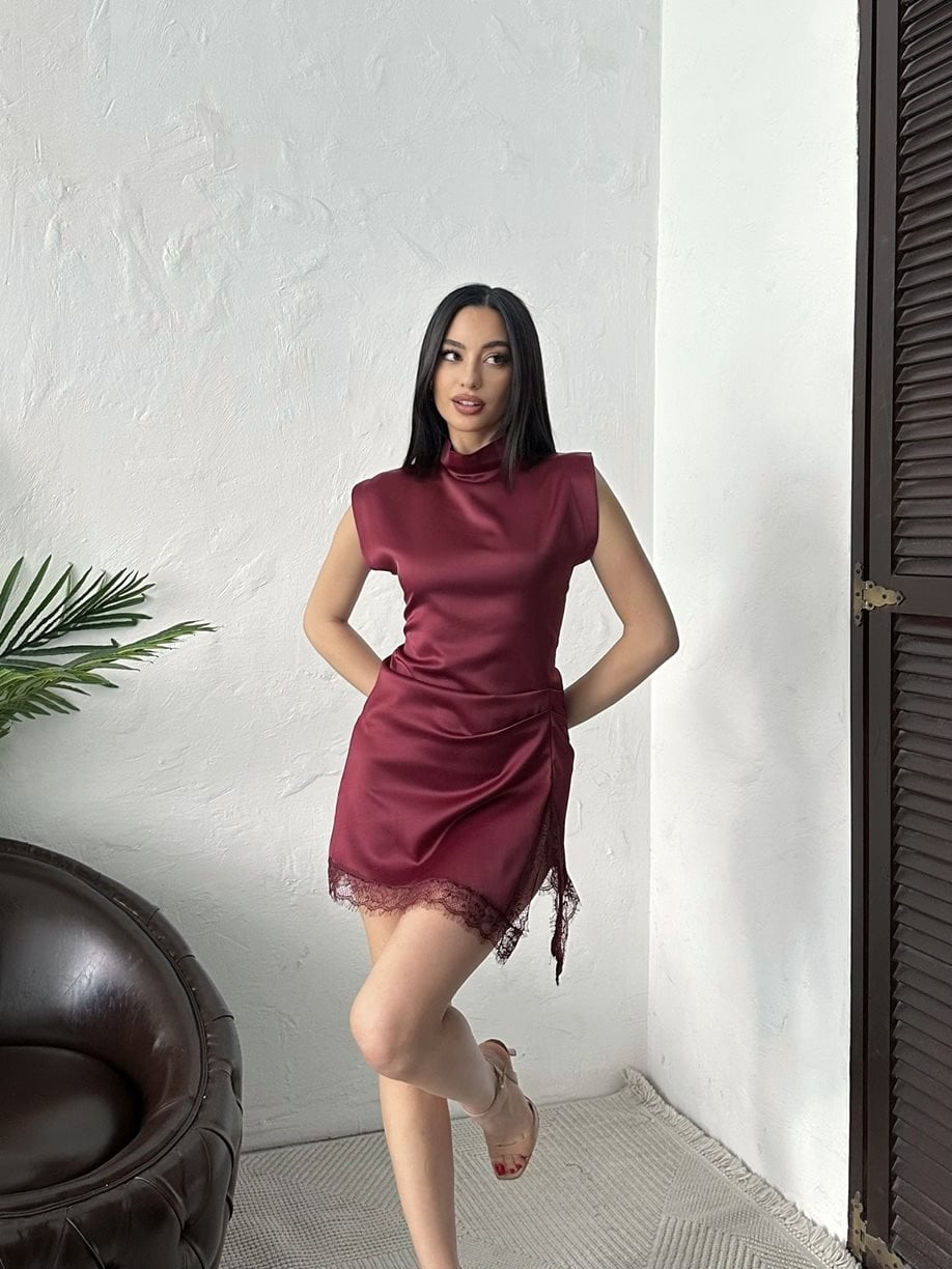 SATIN MINI DRESS WITH LACE