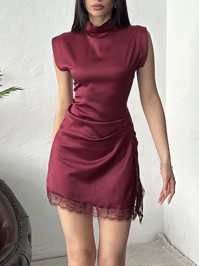 SATIN MINI DRESS WITH LACE