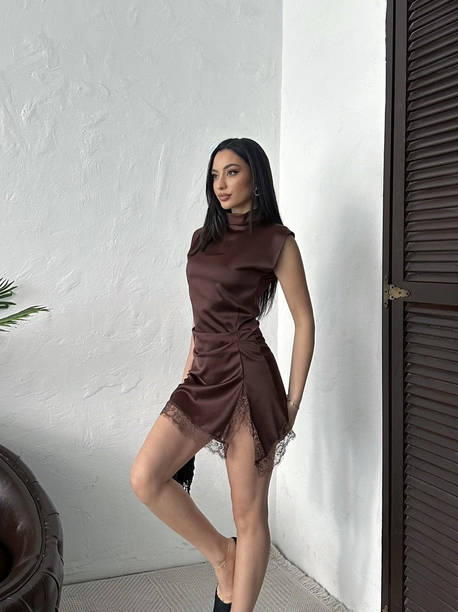 SATIN MINI DRESS WITH LACE