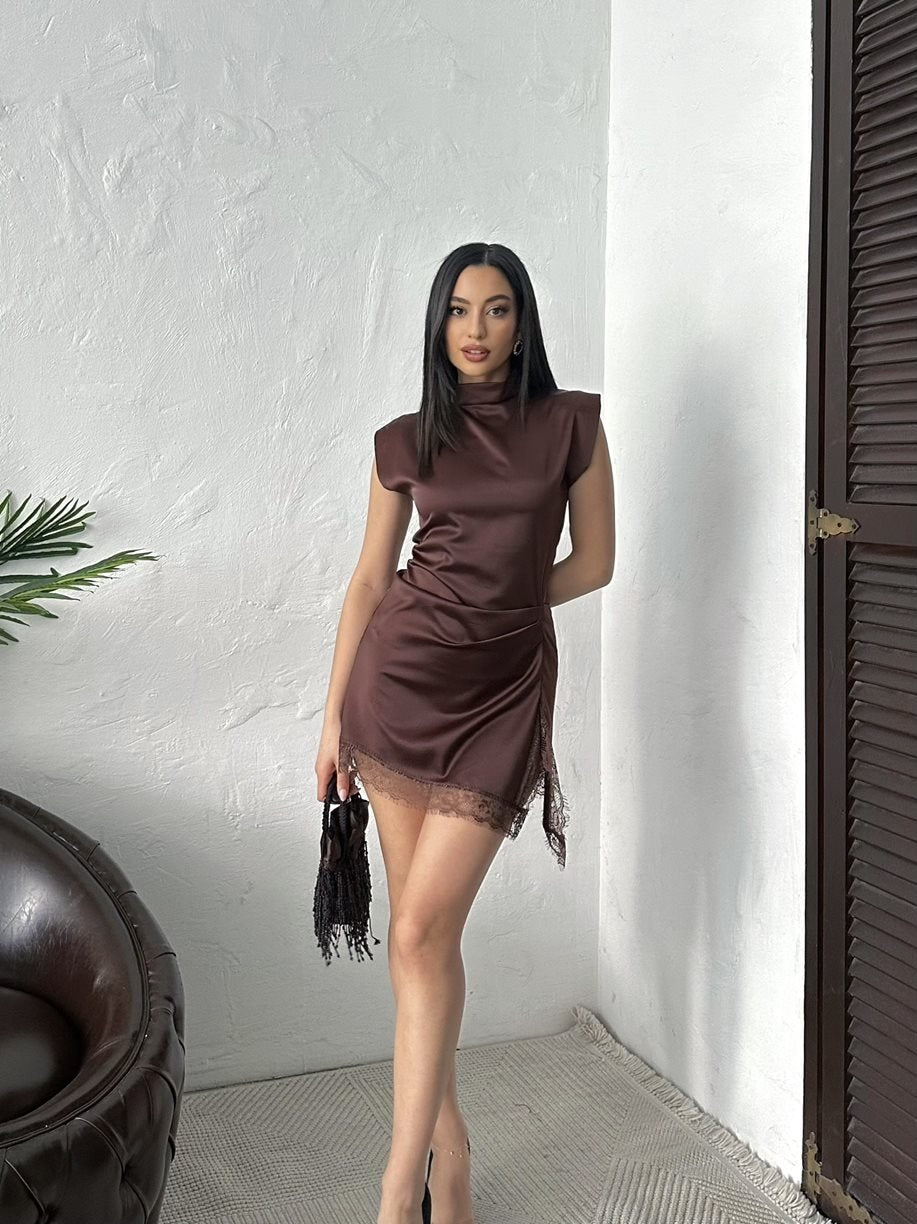 SATIN MINI DRESS WITH LACE
