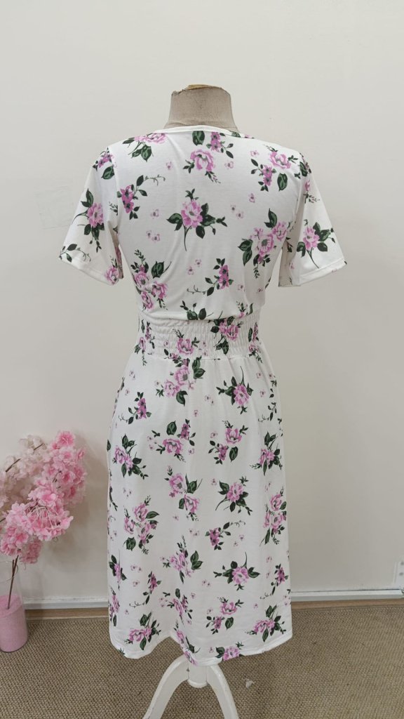 Women's Short Sleeve Wrap Neck Patterned Mini Supra Dress, 32715