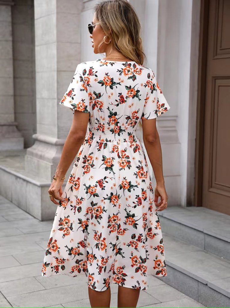 Women's Short Sleeve Wrap Neck Mini Patterned Supreme Dress, 32717