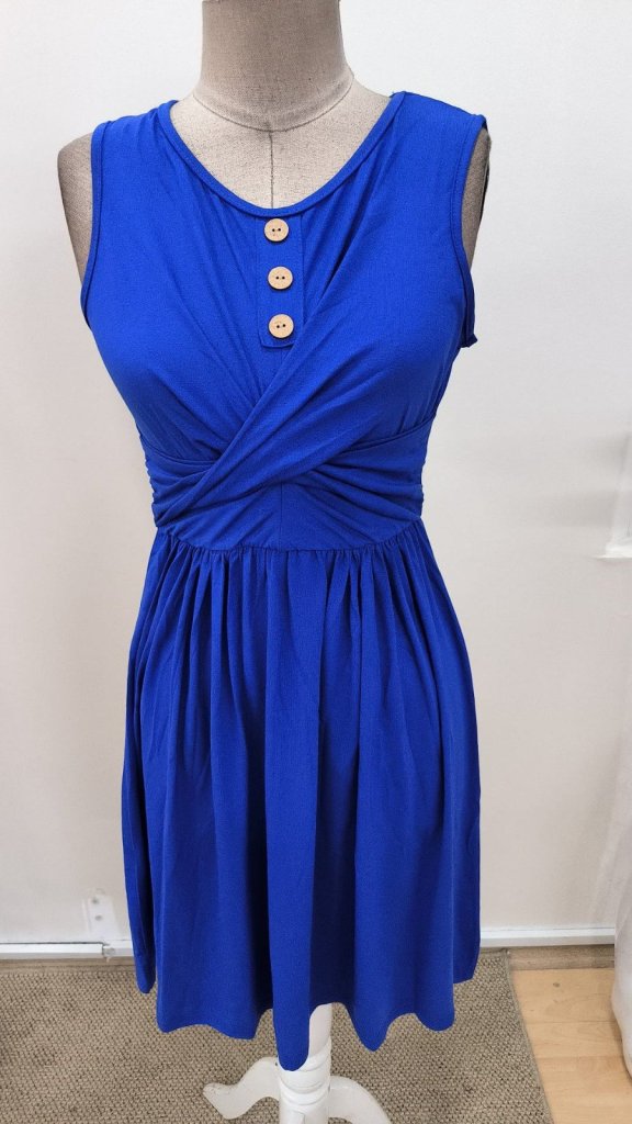 Women's Strappy Round Neck Button Detail Short Viscose Dress, 31530