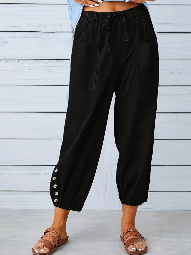 Kadın Beli Lastikli Bağcıklı Düğme Detaylı Pantolon , 36566