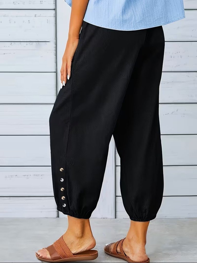 Kadın Beli Lastikli Bağcıklı Düğme Detaylı Pantolon , 36566