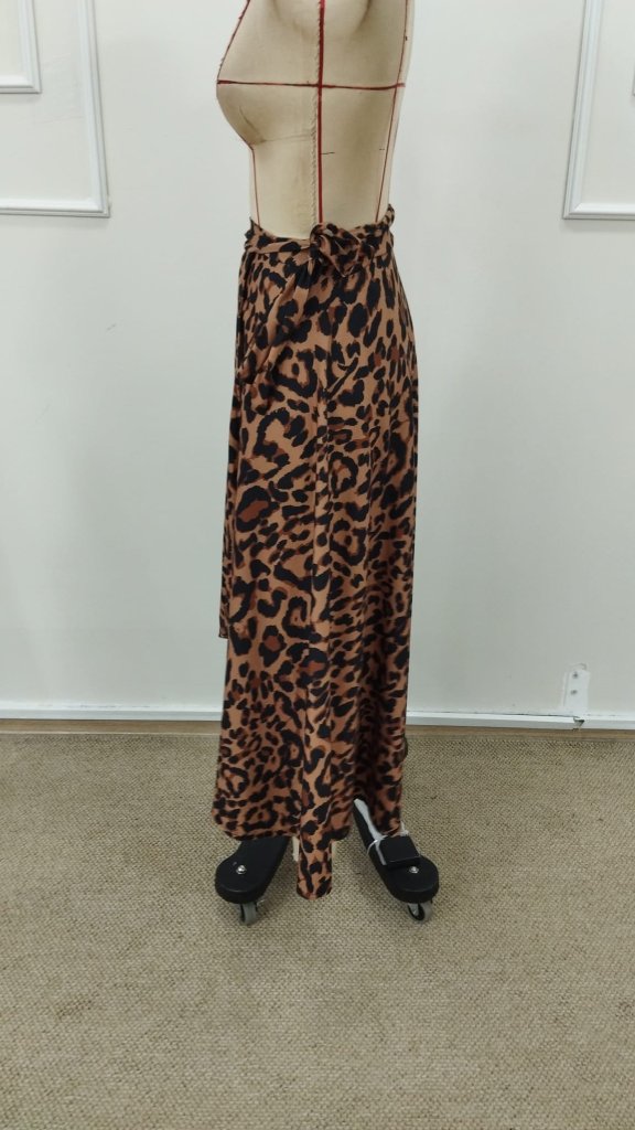 Kadın önden Bağlamalı Leopar Desenli Süprem Uzun Etek , 31619
