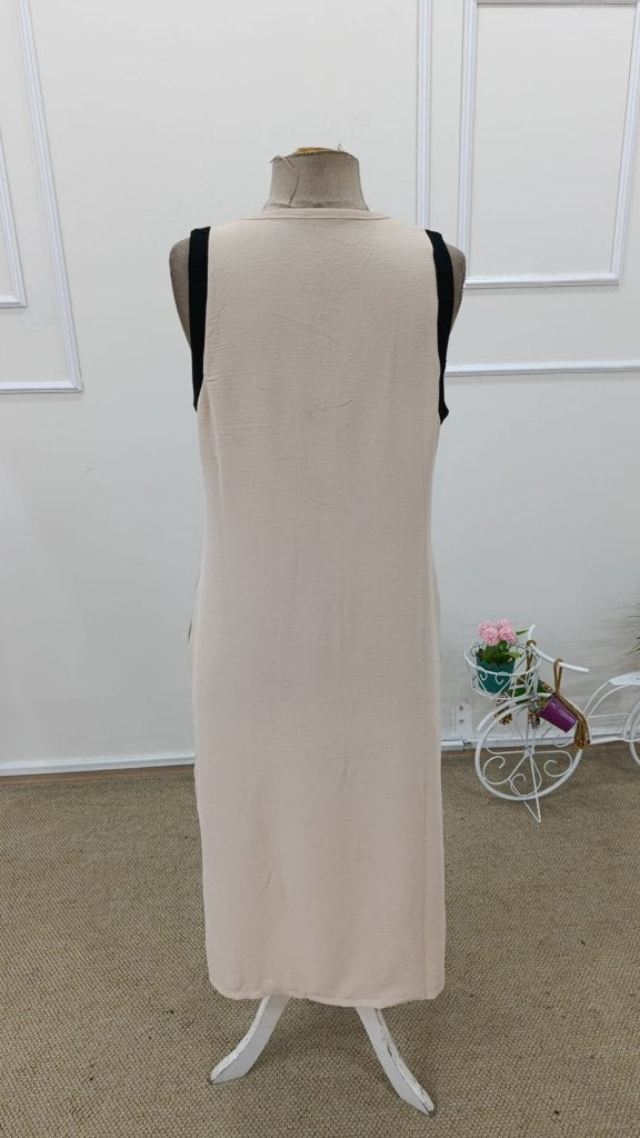 Women's Strappy V-Neck Striped Front Slit Aerobin Long Dress, 34078
