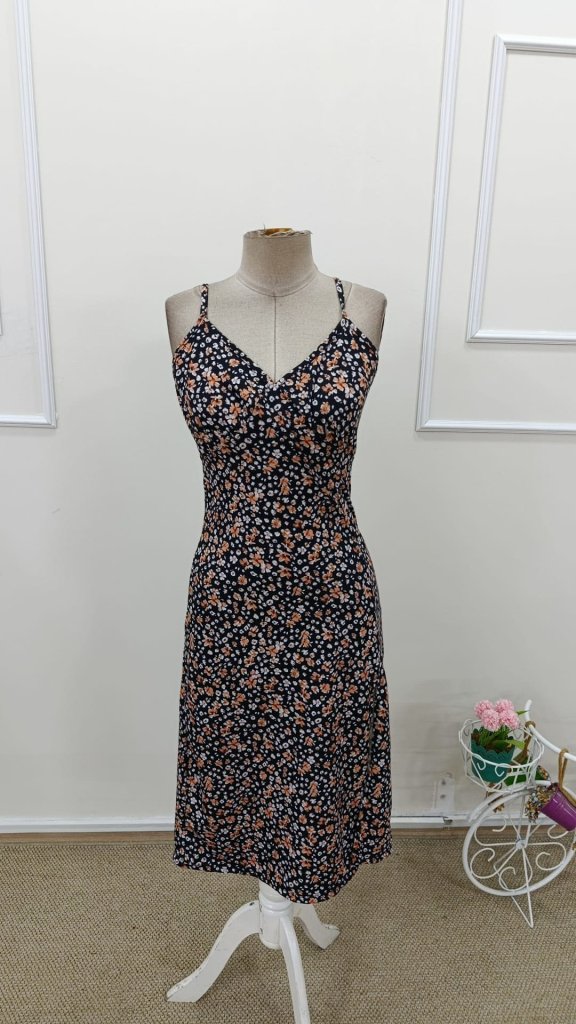 Women's Spaghetti Strap V-Neck Slit Floral Pattern Supima Dress, 31696